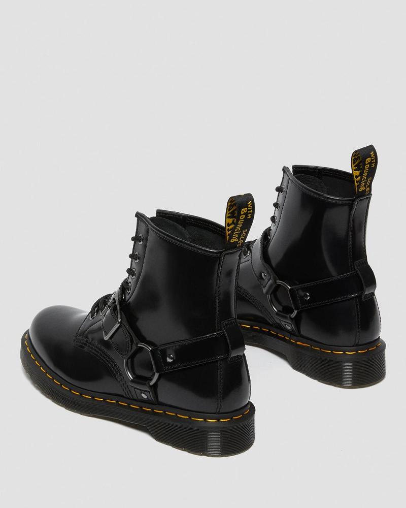 Black Women's Dr Martens 1460 Harness Leather Lace Up Boots | CA 165RVD